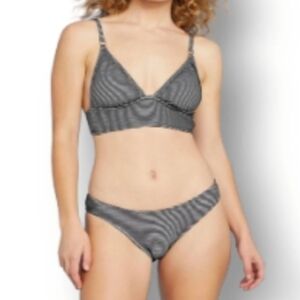 Shade & Shore Textured Longline Triangle Bikini Set in Black and White Size M